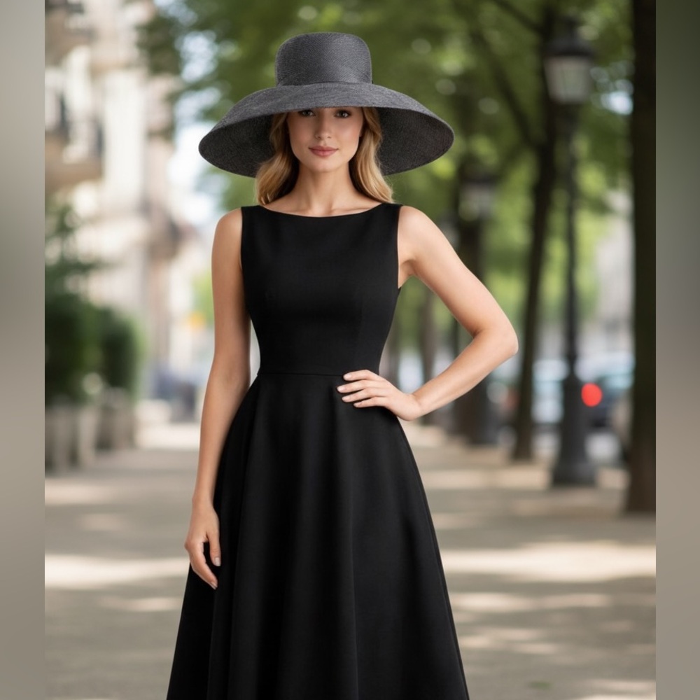 Oversized, Wide-Brim Hepburn-style‎ Packable Ladies Black Hat - Picture 2 of 8